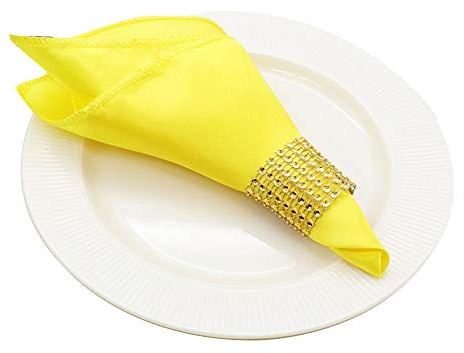 100 Pack 12 x 12 Inch Satin Napkins & 100 Rhinestone Napkin Rings, Party Supplies Christmas Decorations Wedding Birthday Baby Shower (Yellow)