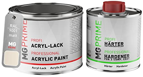 MG PRIME RAL 9001 Cremeweiss/Cream Acryl-Lack matt 0,75 Liter / 750 ml Dose inkl. Härter