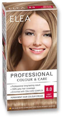 ELEA PROFESSIONAL CREME DE COLORATION PERMANENTE POUR CHEVEUX 8.0 Blond clair AVEC COMPLEXE DE SOIN D'HUILES