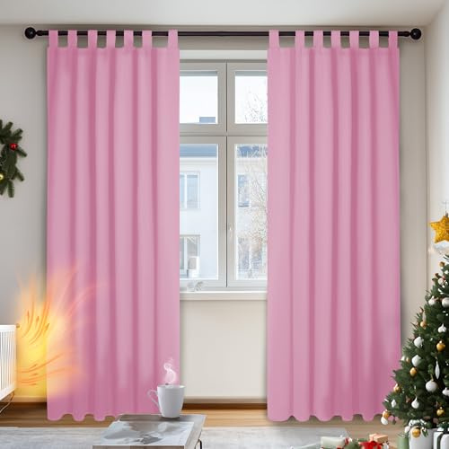 Deconovo Solid Tab Top Thermal Insulated Curtains 55 x 114 Inch Pink 2 Panels