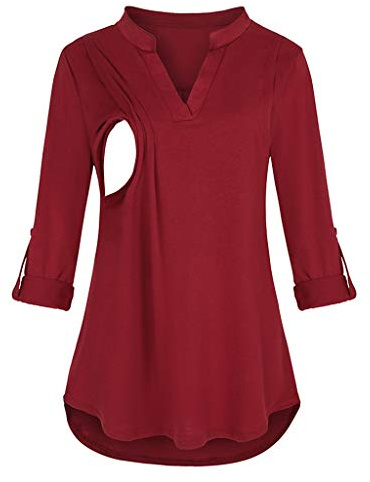 Chaconka Femmes Enceintes Chemise de Maternité Allaitement à Manches Longues Col Rond Haut Chemisier Carreaux Solide Pull Tunique T-Shirt Grossesse Grande Taille Atuomne Hiver