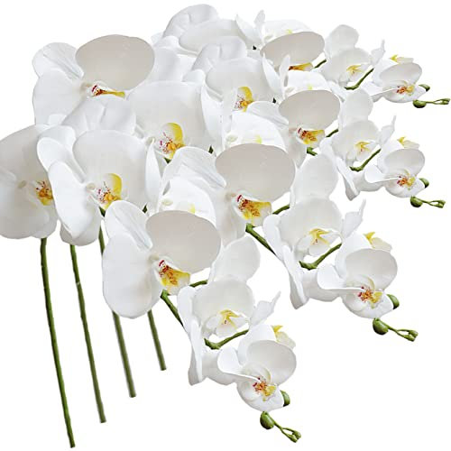 FagusHome 9 Heads Artificial Phalaenopsis Flowers 4 Pcs Artificial Orchid Flowers 42 inch Stem Plants for Home Décor (White)