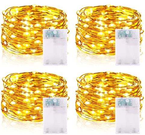 Lichterketten Batterie Timer, 5M 50 LED Micro Drahtlichterkette IP65 Wasserdichte Kupferdraht Lichterkette für Zimmer Party Garten Weihnachten Halloween Hochzeit Deko DIY (4 Stück, Warmweiß)