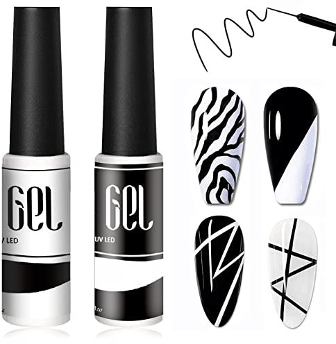 2pcs Esmaltes semipermanentes pintauñas gel,8ml pintauñas gel liner para uñas de blanco y negro,Esmalte Semipermanente de Uñas Liner en Gel UV LED,para painting liner para diseño de uñas…