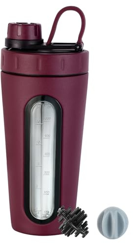 TOOFEEL Protein Shaker Bottle 28 oz - Stainless Steel Shaker Cups for Protein Mixes, Not Stays Cold/Hot, Visible Window Bottle Shaker with 2 Shaker Balls, Fitness Exercise Metal Shaker Bottle