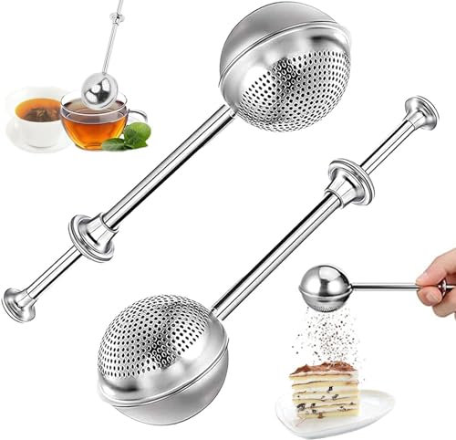 2 Pièces Filtre à Thé en Acier Inoxydable à Longue Poignée, Style Poussoir Forme de Ballon, Filtre à Thé en Forme de Ballon, Filtre à Thé en Acier Inoxydable, Filtre à Thé, pour Thé Feuilles Libres