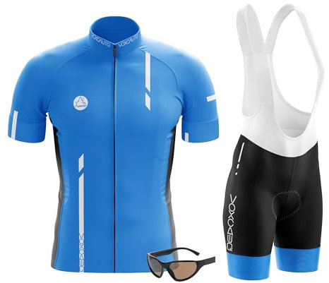 VOXCAUTQ Fahrradbekleidungs-Set für Herren, Fahrradtrikot und gepolsterte Fahrradhose für Herren, MTB, Rennrad mit 3 Taschen, Radtrikots, Typ-9, S