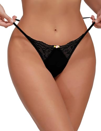 Nolrahiur G String Thongs for Women Stretchy Lace Satin Cheeky Underwear T-back Sexy Panties Black S