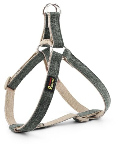 Plutus Pet Cotton Hemp Step In Dog Harness, Sustainable, Lightweight and Escape-Proof, Easy Walk Dog Harness for Puppy Small Medium and Large Dogs, Gray, S