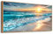 MHARTK66 Sonnenaufgang am Meer Leinwand Bilder Mit Rahmen Holz, 50x100 cm Groß Wandbilder Wohnzimmer Natur Landschaft Bild Aesthetic, Modern Wanddeko Kunstdruck Schlafzimmer Badezimmer Büro Esszimmer