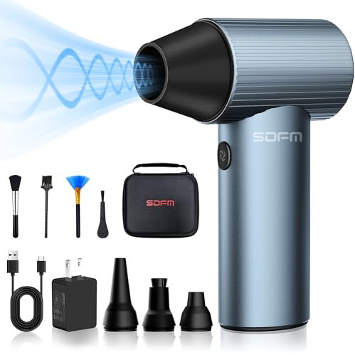 SDFM Electric Air Duster, Super Power Mini Blower with Brushless Motor, 3 Speed Mode, Lightweight Leaf Blowers for Blowing Leaves, Patio Cleaning, Keyboard, PC, Car, Air Bed, and Home Cleaning