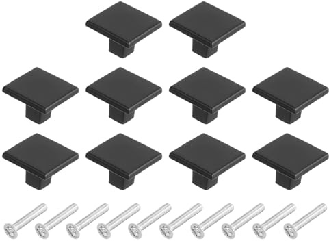 sourcing map Lot de 10 boutons d'armoire carrés de 3,1 cm en alliage d'aluminium solide pour armoires de cuisine, chambre à coucher, commode, armoire, noir