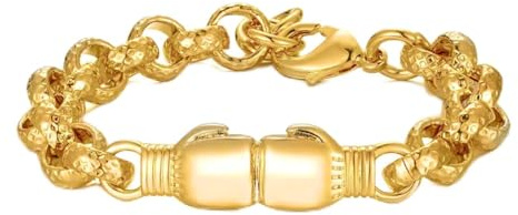 THE BLING KING 8mm Gold Boxing Glove Belcher Bracelet for Men – 18g, 8-Inch – PVD Gold Plated