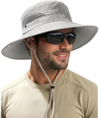 FURTALK Mens Bucket Sun Hat UPF 80+ Wide Brim Hiking Fishing Beach Outdoor Hats Light Grey