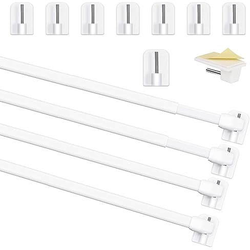 Honeyes Pack of 4 Curtain Poles with Self-Adhesive Hooks, Extendable Bistro Curtain Poles, Curtain Rod for Windows, Kitchen, DIY Projects (4 Pieces, 60-110 cm)