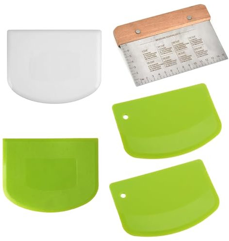 5 Stück Teigschaber, Teigkarte Set Backwerkzeuge Leicht zu Reinigen Geeignet für Kuchen, Teigspachtel Pizza Brotbackbegeisterte, Anfänger und Professionelle Bäcker (Silber+Grün+Weiß)
