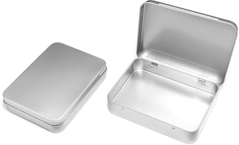 Forever bene Card Tin, Small Metal Tin with Hinged Lid, Rectangular Mini Tin Box 4.5 x 3.5 x 0.9 in, for DIY Organisation, Pocket Storage, Office and Home Use (2, Silver)
