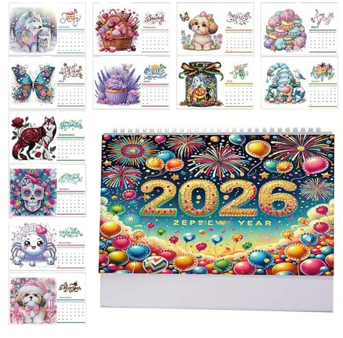 Sghtil Calendario da scrivania mensile | Dipinto con strass 2026 Calendario da tavolo | Planner mensile decorazione per la casa per appartamento dormitorio ufficio soggiorno scuola aula insegnante di