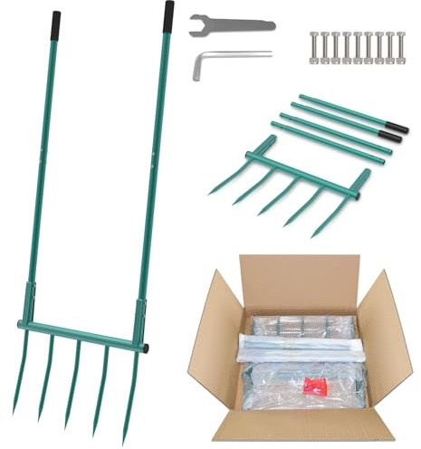 Broad Fork Garden Tool - 5 Tines Heavy Duty Broadfork for Digging, Cultivating & Loosening Soil, Ergonomic U-Shaped Design Hand Tiller for Gardening & Farming