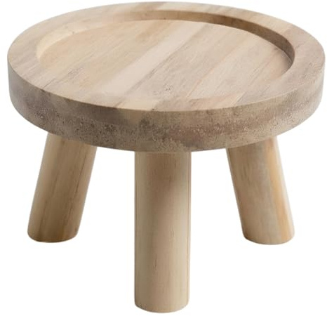 Spetebo Sgabello per fiori in vero legno con 3 gambe – Ø 20 cm – Sgabello decorativo in legno massello naturale – supporto per piante – vassoio decorativo per vaso da fiori