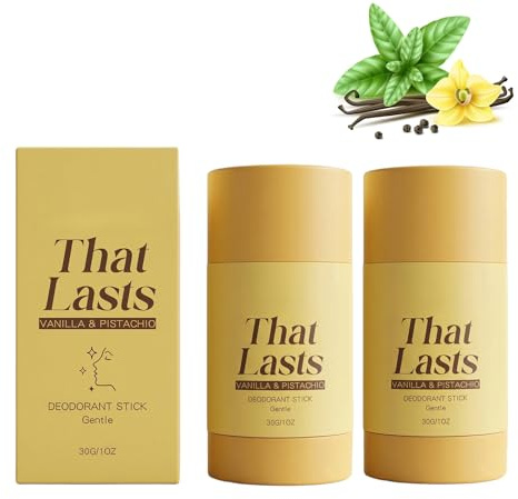 Deodorant stick vanilj – naturligt deodorant-pinne för kvinnor och män, aluminiumfri och vegansk, långvarig friskhet, luktkontroll mot kroppslukt, luktneutral, inga vita fläckar (2 st)