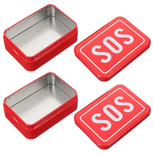 VINTORKY Boîte de Survie en Fer Rouge 2 Pièces, Étui Compact Facile à Transporter pour Camping et Randonnée, Organiseur Multifonction pour Provisions de Survie