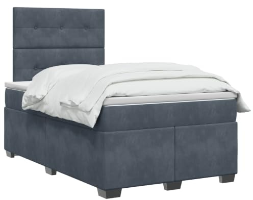 vidaXL Lit boxspring avec Matelas Gris foncé 120 x 200 cm Velours, Chambre, lit Tendance, Velours, tête de lit Ajustable, Matelas Ferme, Sommeil réparateur, idées déco
