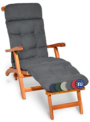 Beautissu Bequeme Liegenauflage Deckchair & Sonnenliegen 200x50cm Flair DC – 8cm Dicke Polsterung Gartenliege Auflage Liegestuhl Polster mit Schaumflockenfüllung Gartenmöbel Kissen Graphit Grau