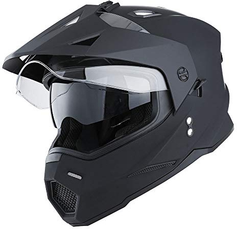 1Storm Dual Sport Motorcycle Motocross Off Road Full Face Helmet Dual Visor Matt Black, Size L