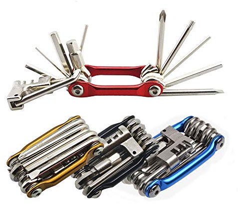 Senven 11-in-1-Multifunktions-Klappfahrradreparaturwerkzeug, Fahrradreparaturwerkzeug, kompaktes, leichtes Fahrradreparaturwerkzeug, Edelstahl-Fahrradreparaturwerkzeug und Reparatursatz - Rot