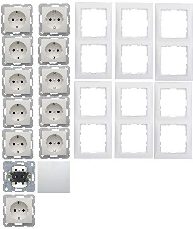 Berker S1 Steckdosen, Rahmen und Schalter Set 19Tlg. (1 Raum) pws. matt
