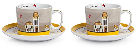 Egan Service Tasses Petit- déjeuner avec soucoupes Le Casette Jaune
