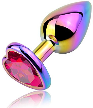 Metal Tapones Anales Butt Plug Anal Trainer Set De Lujo De Colores En Forma De Corazón Joya Juguetes Sexuales Anales Para Mujeres Hombres Parejas (Rosa Rojo, S)