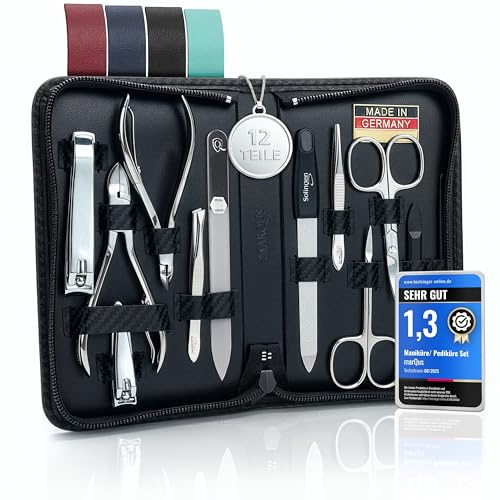 Solingen Set per Manicure Professionale – Include Pinza, Lima in Vetro e 12 Pezzi di qualità. Custodia in Pelle, strumenti Made in Germany, perfetti per Unghie curate. Elegante e pratico