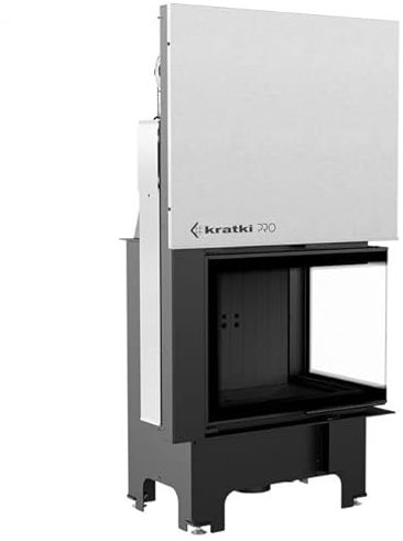 KRATKI VNP 700/480 Inserto per caminetto a legna con presa d'aria Conforme BImSchV 2 12 kW Efficienza termica 82% Porta a ghigliottina Acciaio con Thermotec nero Destra 151 x 82 cm