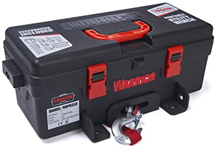 Warrior Trojan 4000lb Tragbare 12V Elektrowinde - Umkehrbarer Magnetmotor mit Ein-/Ausgang - Stahlplatte, Montageoption, Plug & Play - Praktischer Trage- und Aufbewahrungskasten - Synthetisches Seil