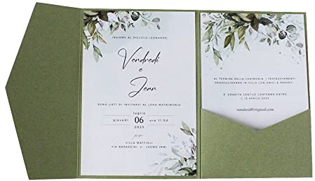 MillaSaw - Partecipazione di matrimonio, colore verde oliva, cofanetto per matrimonio, fidanzamento, laurea, anniversario, 25 pezzi, (verde oliva).