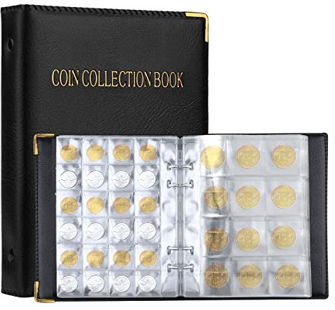 20 pagine/360 Tasche Libro da Collezione di Monete, 3 x 3 cm e 4 x 4 cm Album da Collezione di Monete Raccoglitore di Monete da Collezione Libro di Monete per Collezionisti (Nero)