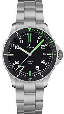 Laco Scorpion Sports Watch, Automatic Watch, Stainless Steel Case, Sapphire Glass, Waterproof, Made in Germany, Amazon 39 MB, Bracelet