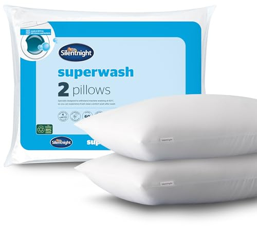 Silentnight Superwash Pillows - Soft Comfortable Medium Support - Filled with Fibadown™ Fibres - Designed to Withstand Repeated Machine Washing for Fresh & Hygienic Sleep - Hypoallergenic, 2 Pack