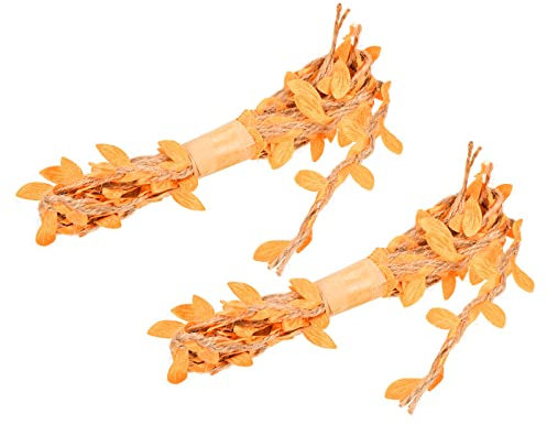 PATIKIL 6.6ft 5 mm Jute Feuille Ruban, 2 Paquet Artificiel Vigne Naturel Jute Corde Ficelle avec Feuilles Décoration pour Jungle Mariage Fête Maison Jardin Orange
