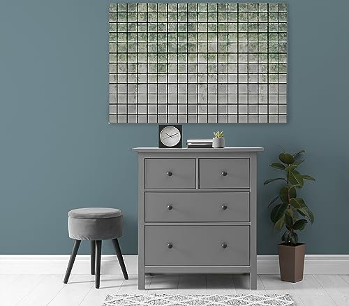 A.S. Création Leinwandbild Gewächshaus Blätter und GlasbauStein-Optike - Kunstdruck Grün Weiss - 120x80 cm Querformat - Moderne Wanddekoration Schlafzimmer Wohnzimmer - Bild auf Keilrahmen