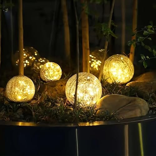 Große Größe 12 cm Garten Solar Kugel Lichter Outdoor Wasserdicht LED Rissglas Globe Solar Power Bodenleuchten für Weg Hof Terrasse Rasen Weihnachten Garten Dekoration Landschaft Warmweiß (2)