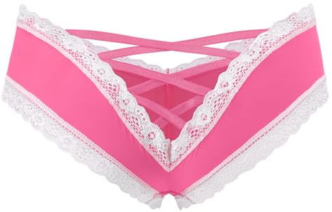 LittleForBig Senza cuciture Hipster Sexy V-back con cinghie incrociate Sissy Tease Panty Biancheria intima Vita bassa, Rosa acceso., S