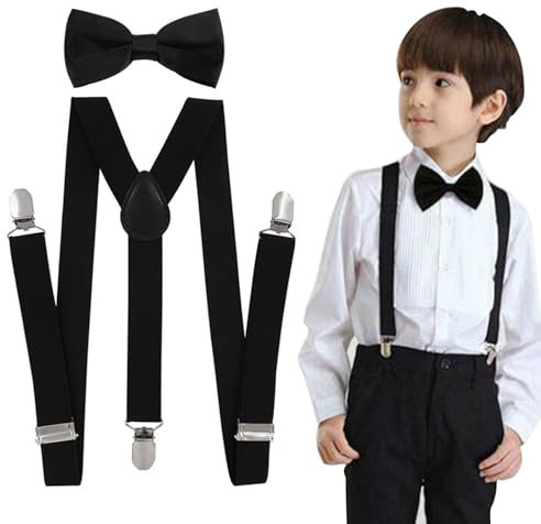 Ensemble Bretelles et Nœud Papillon Tokaneit Enfants, Réglables Bretelles à Y Noir