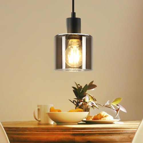 ZMH Lampe suspendue de table à manger Lampe à suspension Vintage - Retro verre E27 1 flamme Lampe de table à manger Industrielle noire pour salon chambre salle à manger cuisine hôtel (sans ampoules)