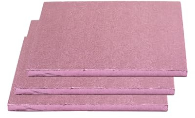 KITCHENDREAM Tårttallrik, kakfat, stabil, rektangulär 20 x 20 cm 1,2 cm hög, kakbräda för transport av kakor, återanvändbar, stabil, rosa