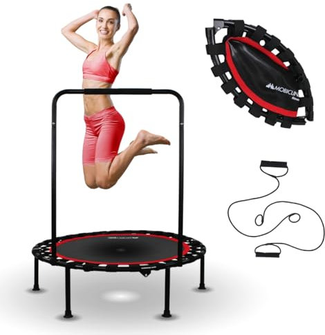 Mobiclinic®, Trampolin Fitness, Indoor, Zusammenklappbar, 2 Widerstandsbänder, Verstellbarer Griff, Tragkraft 150 kg, 101 cm Durchmesser, Für Drinnen und Draußen, Einfache Installation, Kangumobi