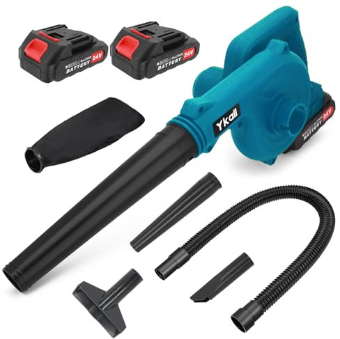 Soplador de Hojas Inalámbrico, Soplador de Hojas Electrico de 24V con Paquete de 2 Baterías y Cargador, Ligero y Ergonómico para el Cuidado del Césped, Patio, Garajes, Polvo, Nieve, Pelo de Mascotas