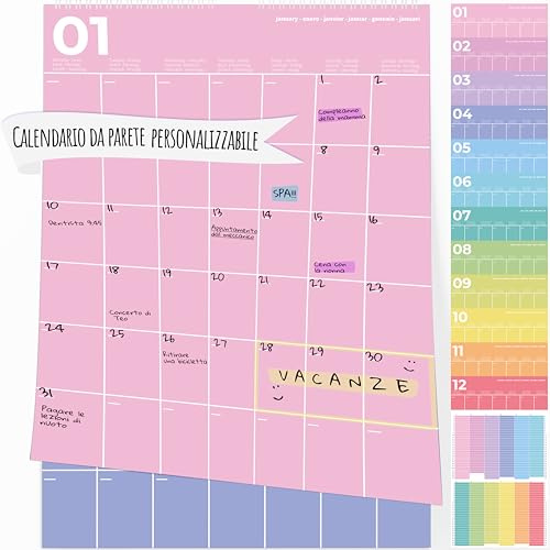 PACKLIST® Planificador Mensual A3 - Días Personalizables, Amplios Espacios Para Anotaciones y Meses Llenos de Color. Organiza Tu Vida con Estilo con el Planificador Calendario de Pared!